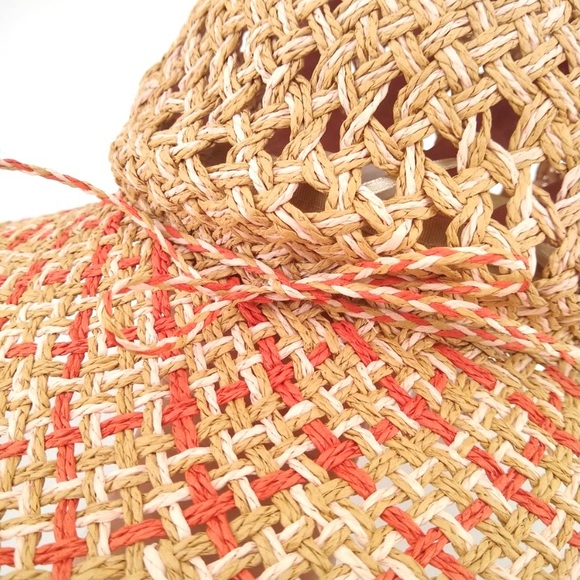 BCBGeneration Coral Wheat Straw Hat Open-Weave Floppy Sun Hat Dainty Adjustable - Picture 2 of 8